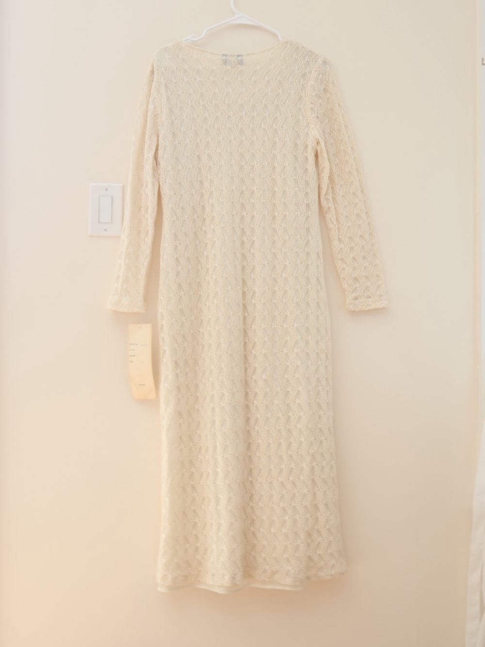 NWT Vintage 90s Crochet Knit Long Sleeves Maxi Dress Cream Sz 16 Boho Lagenlook - Picture 6 of 9